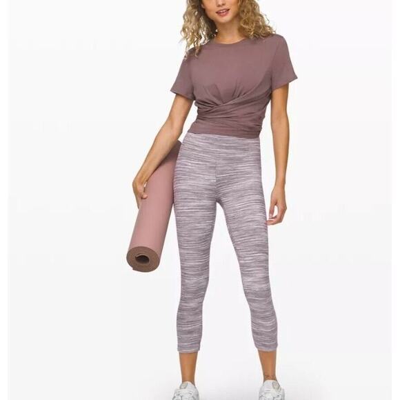 Lululemon Align Crop 21" Mini Space Dye Herringbone Heathered Black Cherry 4 - Picture 1 of 8